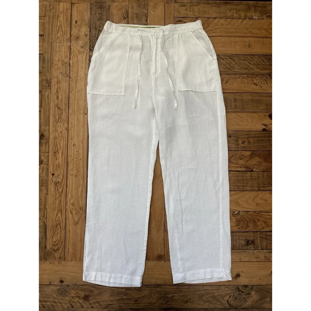 Essence Men White 100% Linen Pants Size 36 Lightweight Resort Casual